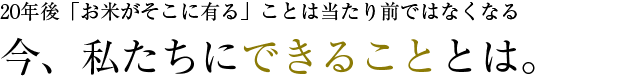 20年後「お米がそこに有る」ことは当たり前ではなくなる 今、私たちにできることとは。